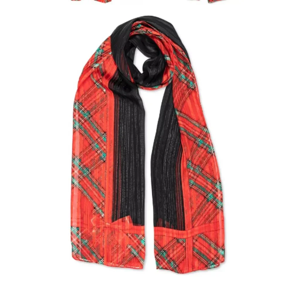 Giani Bernini All Wrapped Up Holiday Oblong Scarf Red Black Green Metallic New